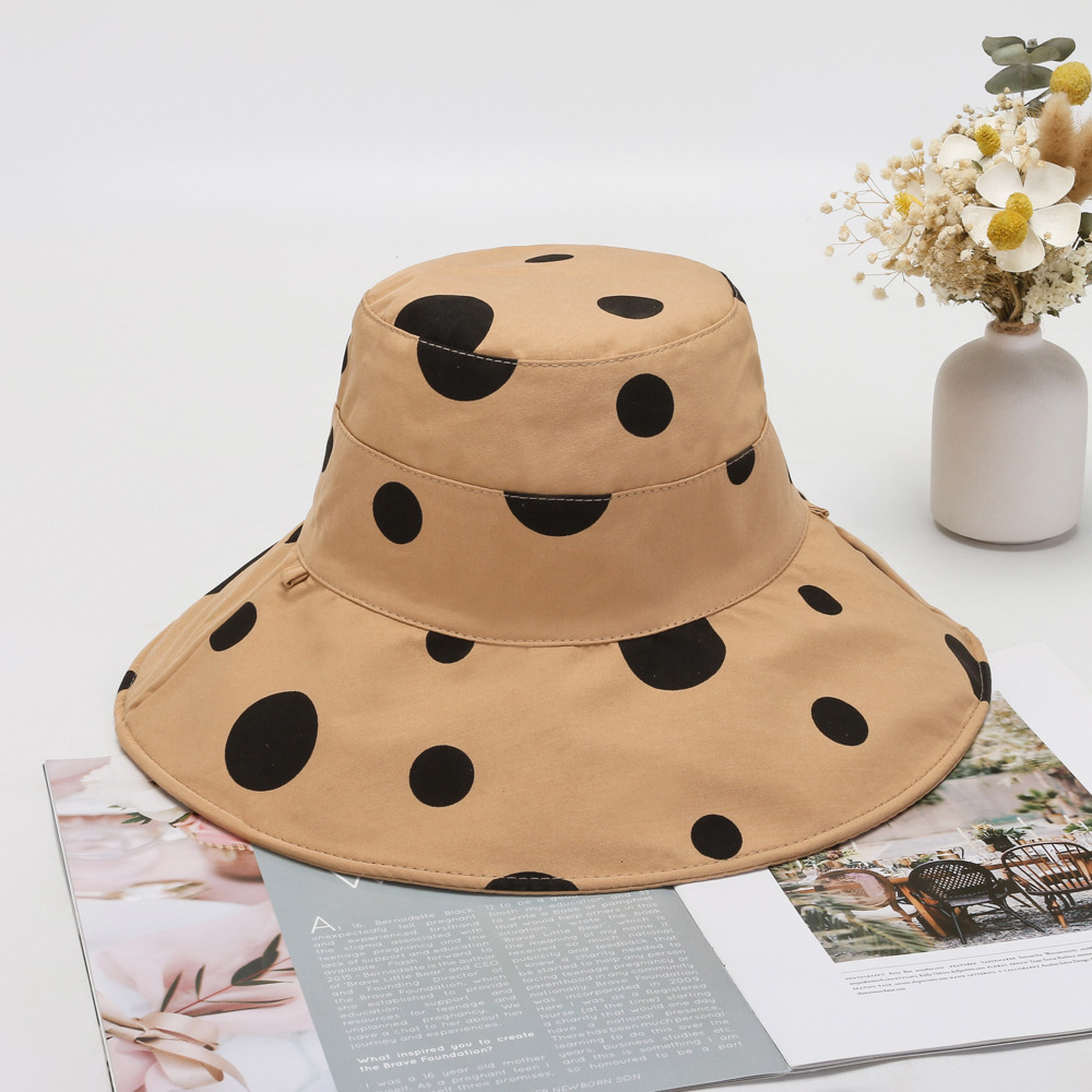 Broad-Brimmed Hat Women's Summer New Sun Hat Polka Dot Bucket Hat Korean Fashion All-Match Sun Protection Hat Polka Dot Hat