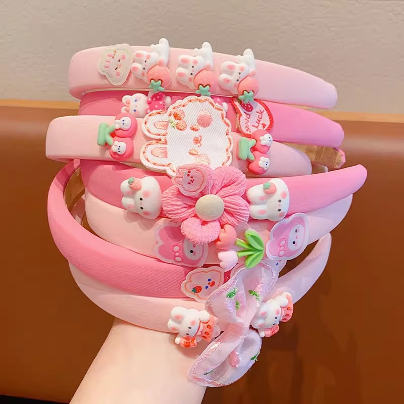 Children's Pink Sponge Headband 2023 New Cartoon Rabbit Hairpin Baby Not-Too-Tight High Skull Top Girls Hair Accessories