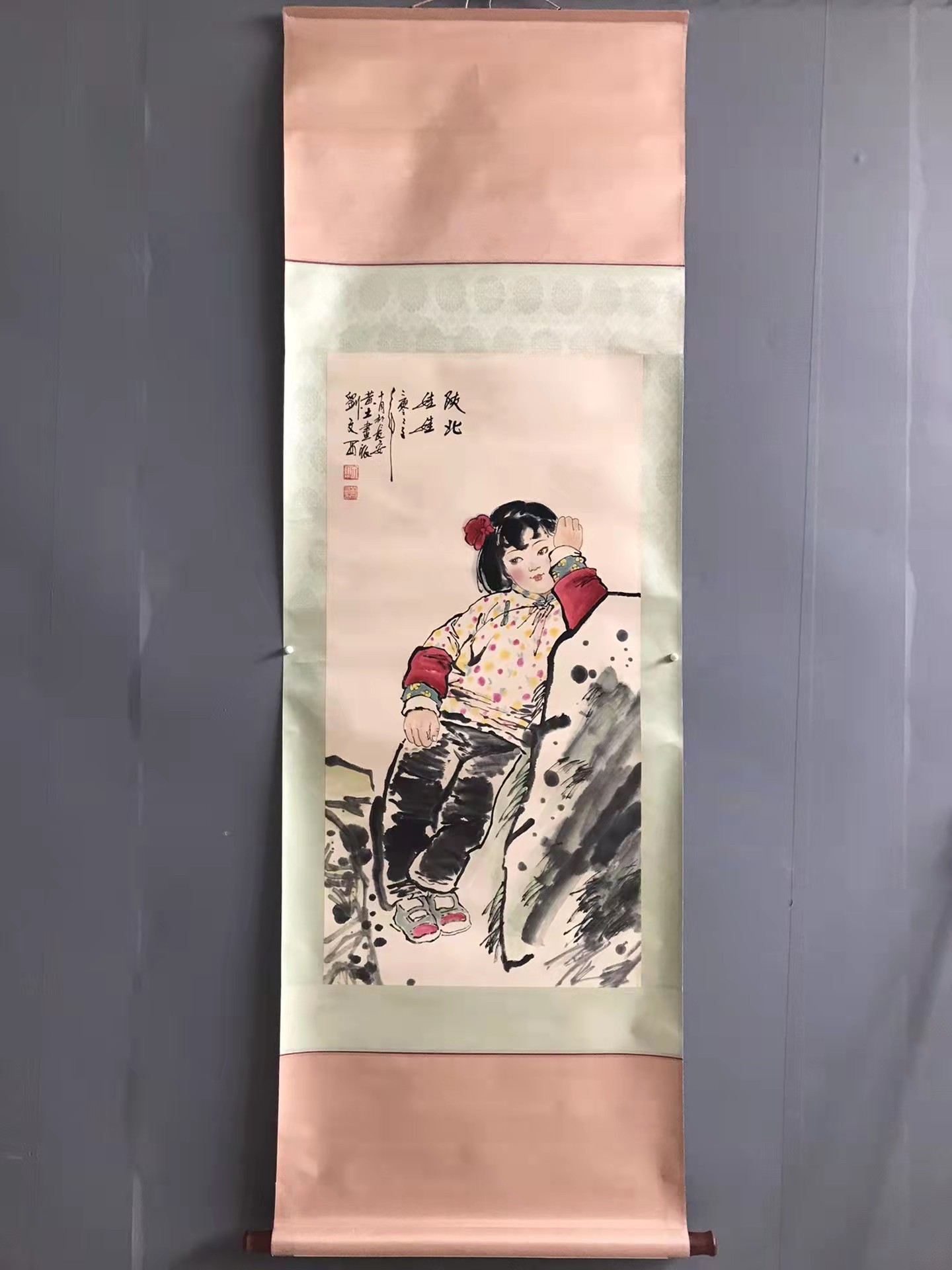 做旧宣纸手绘高仿字画  刘文西  小女孩  画面美伦 手绘之作