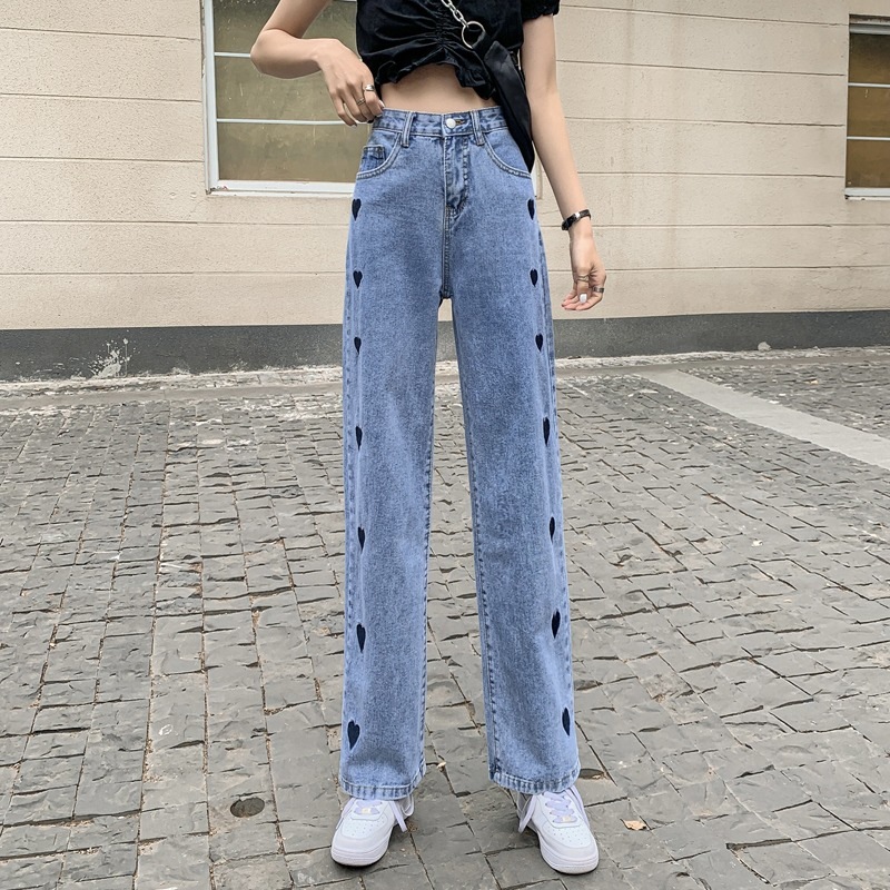 Denim Trousers for Women 2023 Summer New Korean Style High Waist Slimming and Wide Leg Mopping Jeans Foreign Trade Factory Wholesale