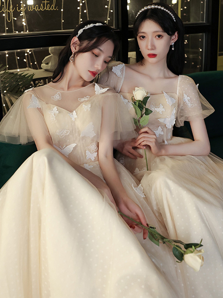 伴娘服蝴蝶超仙2022新款春姐妹团宴会礼服显瘦气质平时可穿伴娘服