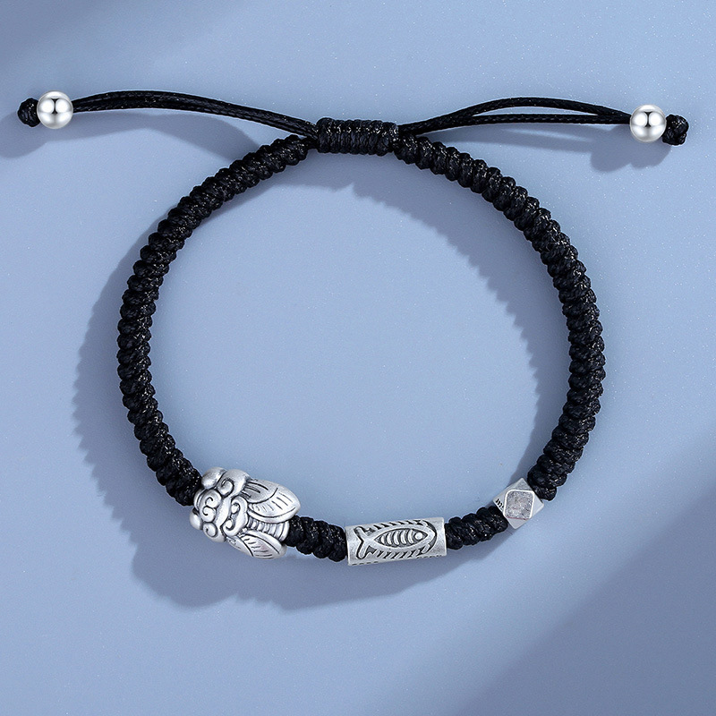 好运锦鲤编织手链男士镀银复古考试考研上岸男生手绳送男友礼物