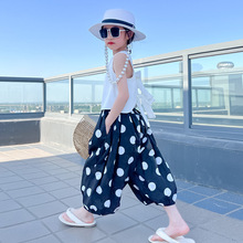 童装女童休闲套装夏季新款韩版无袖衫圆点裤甜美两件套潮支持代发