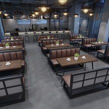 美式工业风沙发卡座 loft餐厅成套餐桌椅组合酒吧主题餐厅餐台