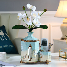 欧式多功能花瓶抽纸盒摆件创意家居客厅茶几餐桌纸巾收纳干花花器