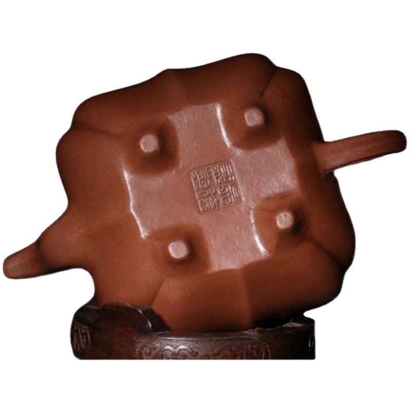 宜兴紫砂茶壶早期一厂原矿老紫泥吴德盛款四方筋纹壶回流纯手工壶