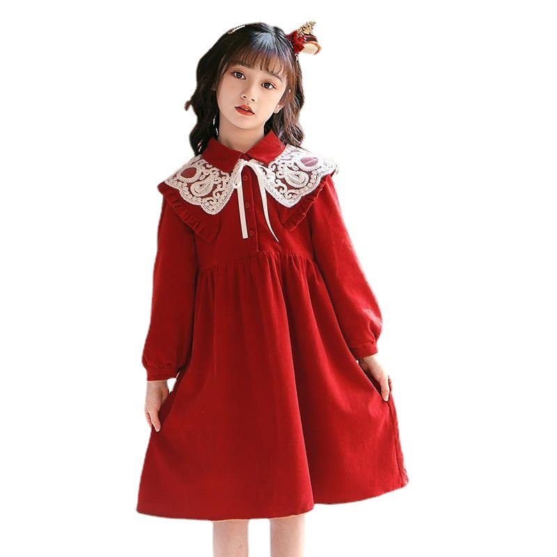 女童加绒新年礼服裙子圣诞2021红色公主裙秋冬连衣裙大童女孩冬季
