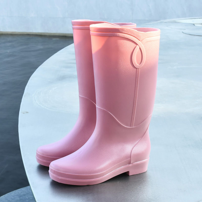 Japanese Knee-High Rain Boots Women's Fashion Outerwear Fleece-Lined Non-Slip Waterproof Rain Boots PVC Frosted Rubber Shoes Shanghai Double Money