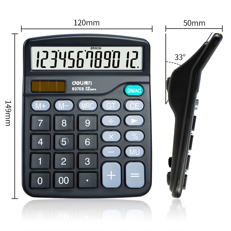 Deli 837es Dual Power Desktop Universal Office Calculator 12-Bit Large Screen Desktop Computer