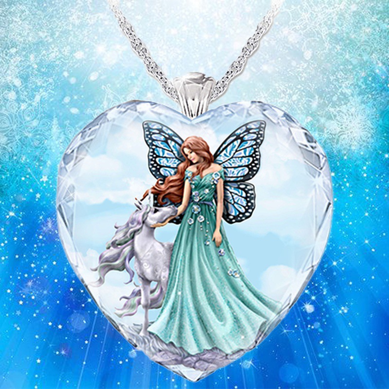 鸿硕新款时尚女孩独角兽项链水晶吊坠项链美丽蝴蝶仙子项链aa341