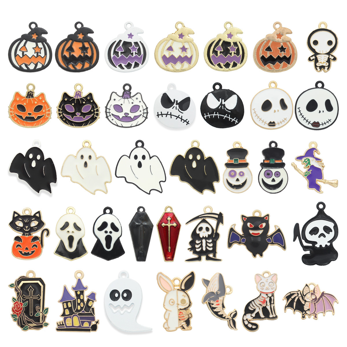 万圣节diy饰品配件滴油吊坠南瓜蝙蝠幽灵骷髅棺材喷漆钥匙扣挂件