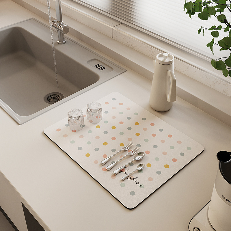 Cream Style Kitchen Water Draining Pad Countertop Hydrophilic Pad Disposable Dish Drying Mat Bar Counter Diatom Ooze Heat Insulation Coaster