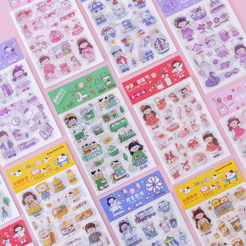 韩国卡通动物透明pvc贴纸DIY手账日记本装饰素材贴宝宝成长动漫贴