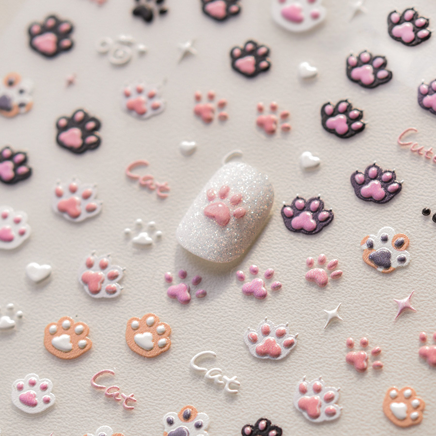 Tomoni Relief Nail Stickers Popular Cute Nail Sticker Factory Wholesale Japanese Cute Cat's Paw 3411