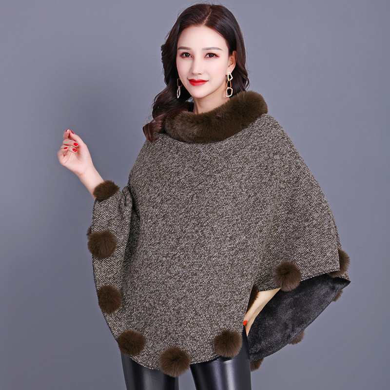New Imitation Fur European and American Brown Women‘s Coat Shawl Scarf Imitate Rex Rabbit Fur Mid-Length Sleeveless Adult Fur Ball