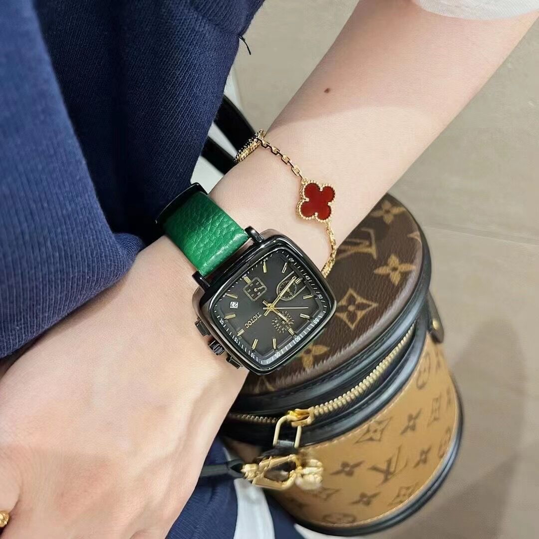 tt方形手表三眼6针带日历防水学生休闲时尚潮流运动女士女表皮带