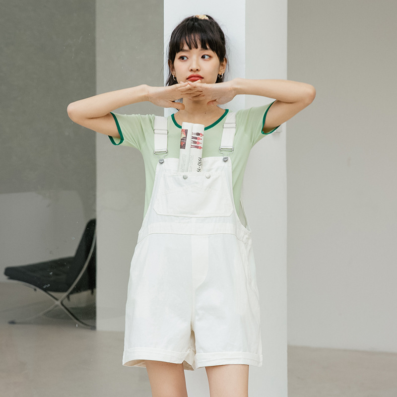 盐系牛仔背带裤女2021夏季新款薄款学生ins口袋宽松显瘦阔腿短裤