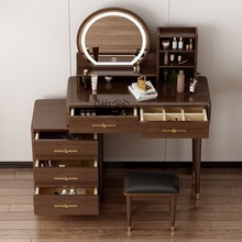 k%新中式实木梳妆台卧室新款复古化妆桌可伸缩小型多功能收纳柜一