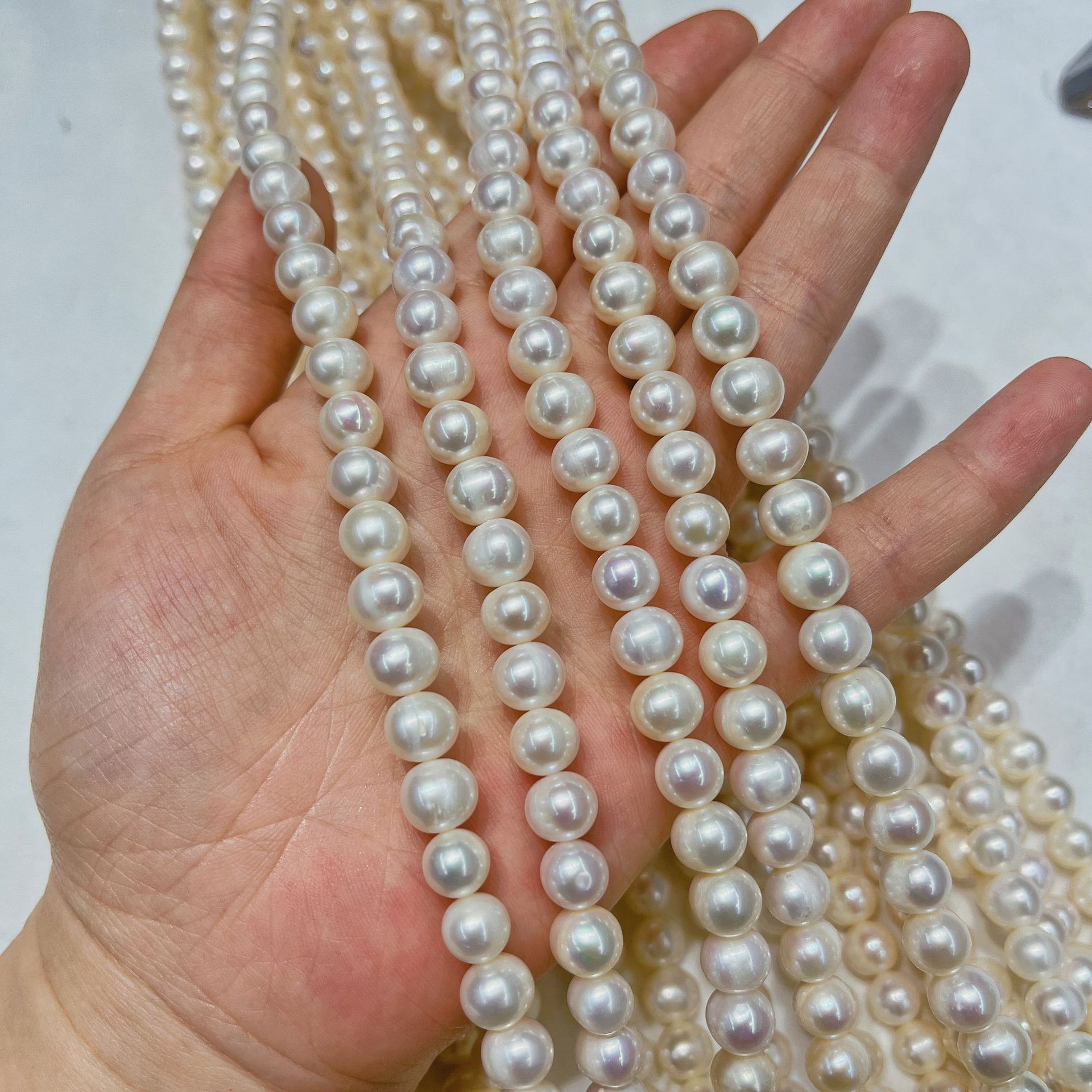 8-9mm冲头短圆珍珠 好光泽天然淡水珍珠 土豆圆饰品配饰diy项链