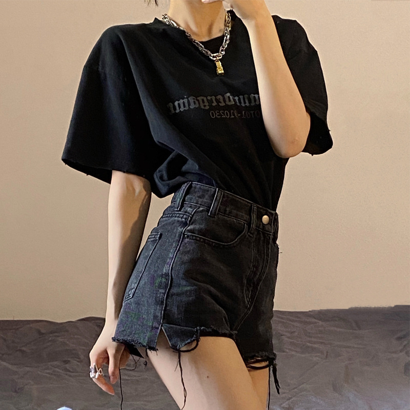 夏季酷酷女孩暗黑盐系穿搭女可盐可甜洋气减龄炸街短裤两件套装潮