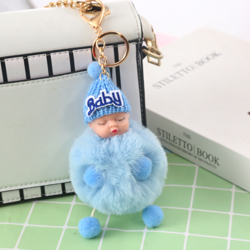 Direct Sales Cute Sleeping Doll Fur Ball Keychain Cute Plush Sleeping Baby Keychain Women's Bag Pendant Wholesale