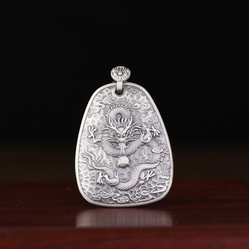 金鹿王 足银龙吊坠 复古祥云龙行天下生肖龙年银龙项链坠挂件配饰