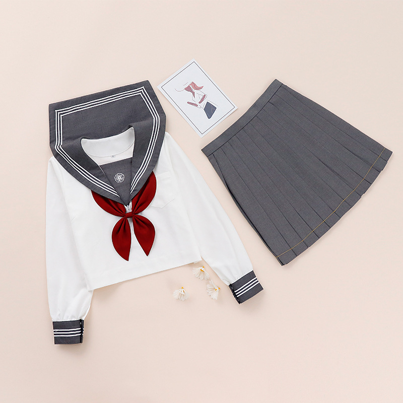 厂家春款深蓝色水手服秋季水手服女春季白色棉小时代jk校服批发特