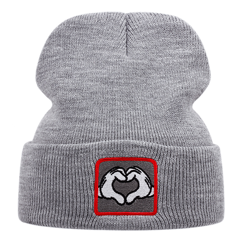 Foreign Trade Popular Style Embroidery Knitted Hat Mickey Heart Winter Warm Men's and Women's Outdoor Woolen Cap Autumn and Winter Palm New