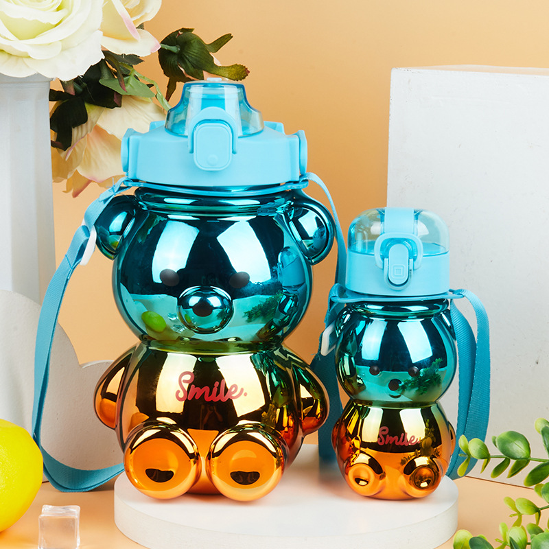 Big Belly Cup Children's Cartoon Straw Cup Electroplating Good-looking Outdoor Bear Kettle Student Plastic Cup Gift Cup