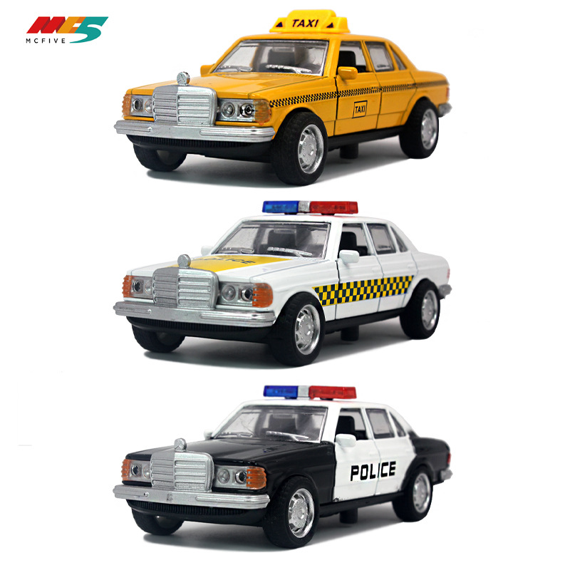 (开窗盒)1:36虎头奔警车的士合金回力开门男孩儿童玩具模型摆件