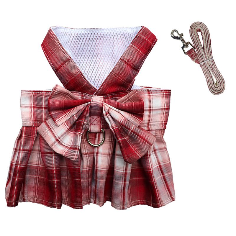 JK Tartan Skirt Chest Strap Pet Hand Holding Rope Dog Leash Cat Vest Clothes Teddy Hair Bucket Supplies Manufacturer