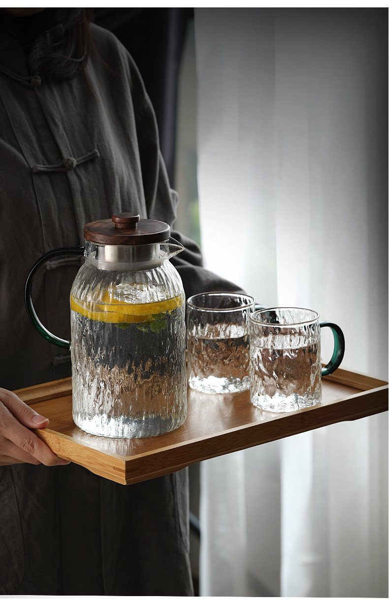 ins风带把玻璃水茶杯简约咖啡杯 夏季家用冰川日系透明茶杯子批发