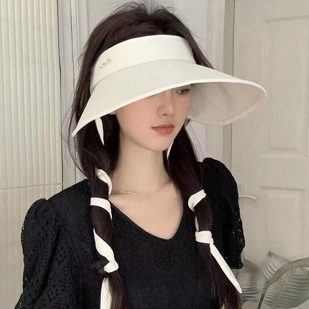 Summer New Sun Hat Big Brim Breathable Outdoor Ice Silk Sun Protection Empty Top Hat Fashion Strap Uv Sun Hat