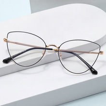 跨境时尚弹簧腿猫眼眼镜女士素颜个性防蓝光平光镜潮流近视眼镜框