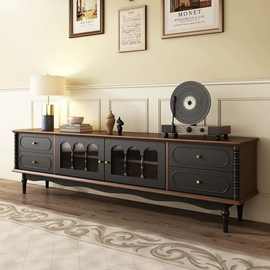 法式复古实木中古风电视柜茶几组合小户型客厅家用柜收纳储物柜