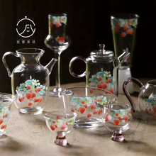 宜室茶话 2024年 草莓玻璃系列合集手工贴花盖碗茶杯公道杯配件