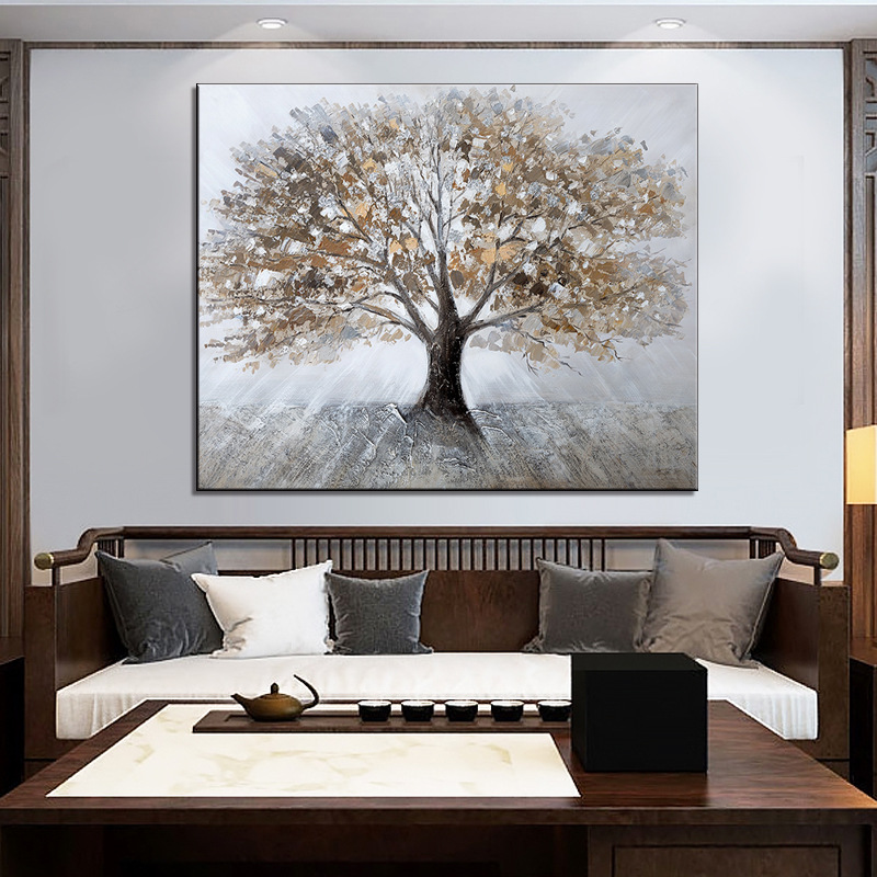 手绘银箔风景树装饰手绘油画 现代装饰艺术挂画 纯手绘家居装饰画