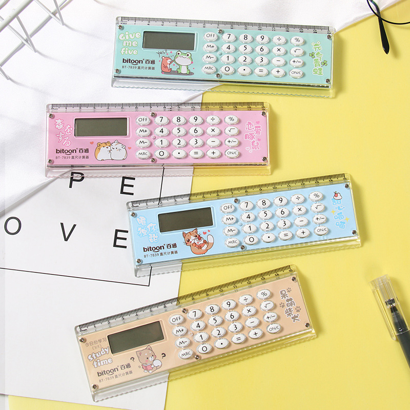 Ruler Calculator Cartoon Students' Supplies Learning Stationery Ruler Mini Electronic Gift Calculator