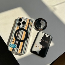 ins风黑白猫创意手机壳iPhone15磁吸卡包保护套男女适用14pm/13潮
