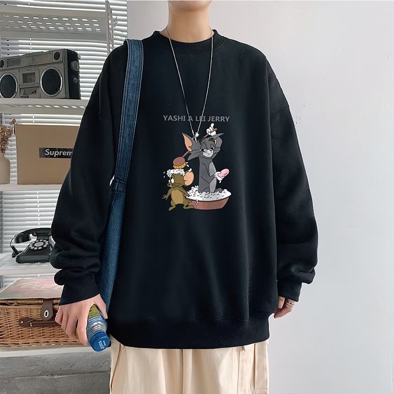 2023 New Men's Sweater Chic Hong Kong Style Loose-Fitting Thin Long Sleeve T-shirt Ins Super Popular Thin Coat round Collar Fashion