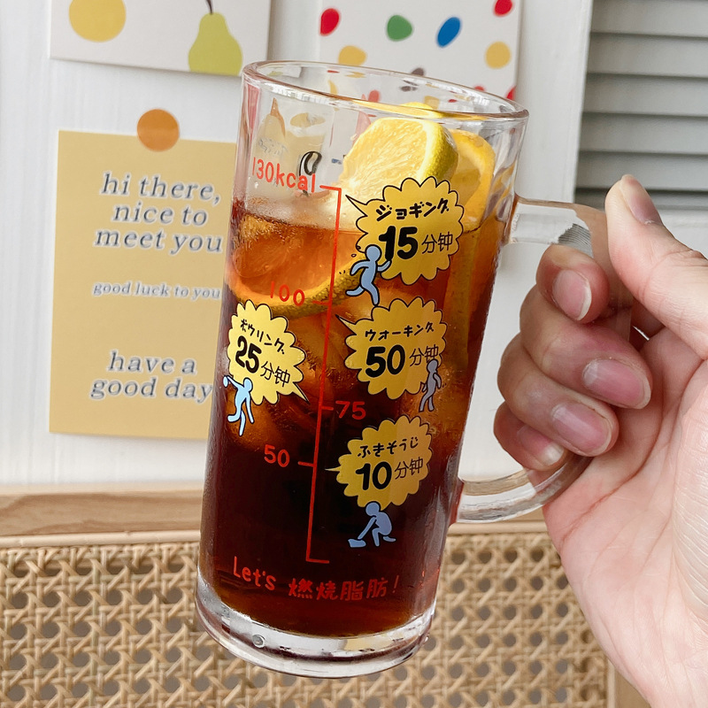 Summer Japanese Style Fat Burning Glass Beer Steins Coke Cup Large Capacity Juice Cup Water Cup