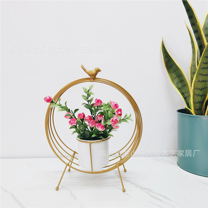 Wholesale Decorative Bird Iron Bucket Flower Shop Flower Bucket Wooden Handle High Cylinder Iron Dried Flower Big Iron Bucket