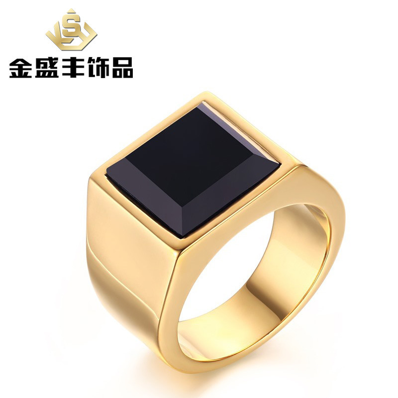 复古镶嵌黑玛瑙男士霸气戒指 精美钛钢饰品 流行饰品批发 rc-267