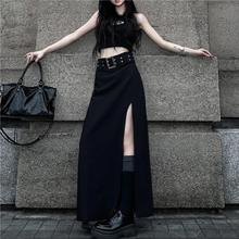 EDX黑色开又半身裙女夏季高腰显瘦设计感包警裙气质温柔一步裙子