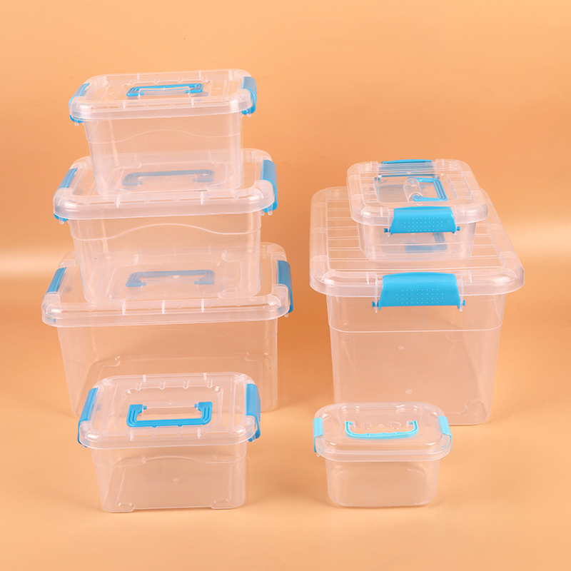 塑料收纳箱桌面透明收纳盒带手提零食收纳盒车载储物箱玩具整理箱