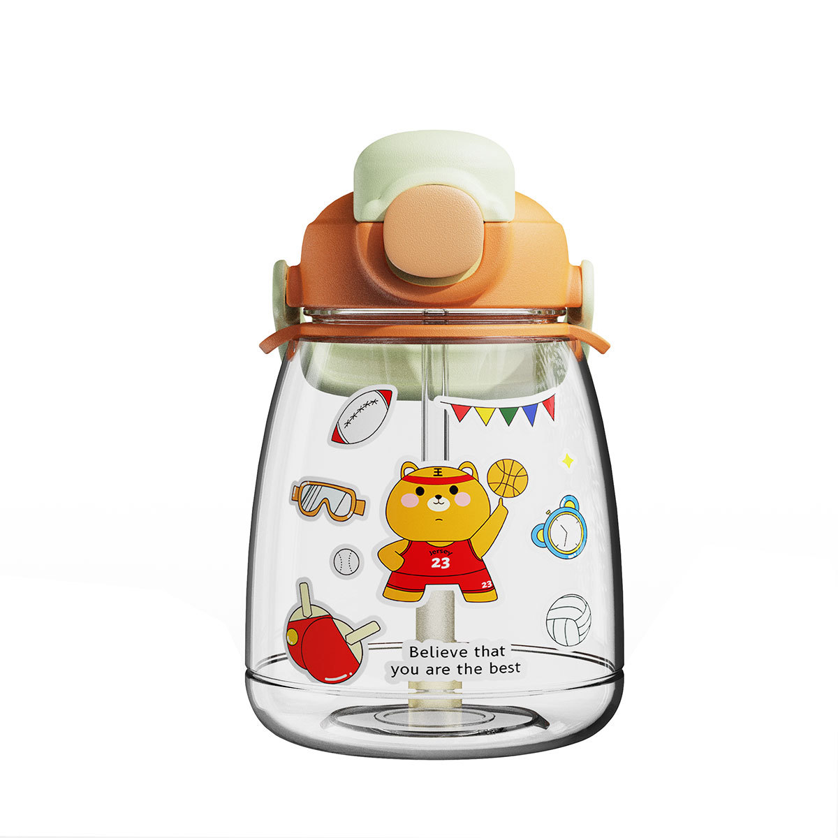 网红吸管大肚杯大容量水杯儿童背带水壶两用超大号学生塑料双饮杯