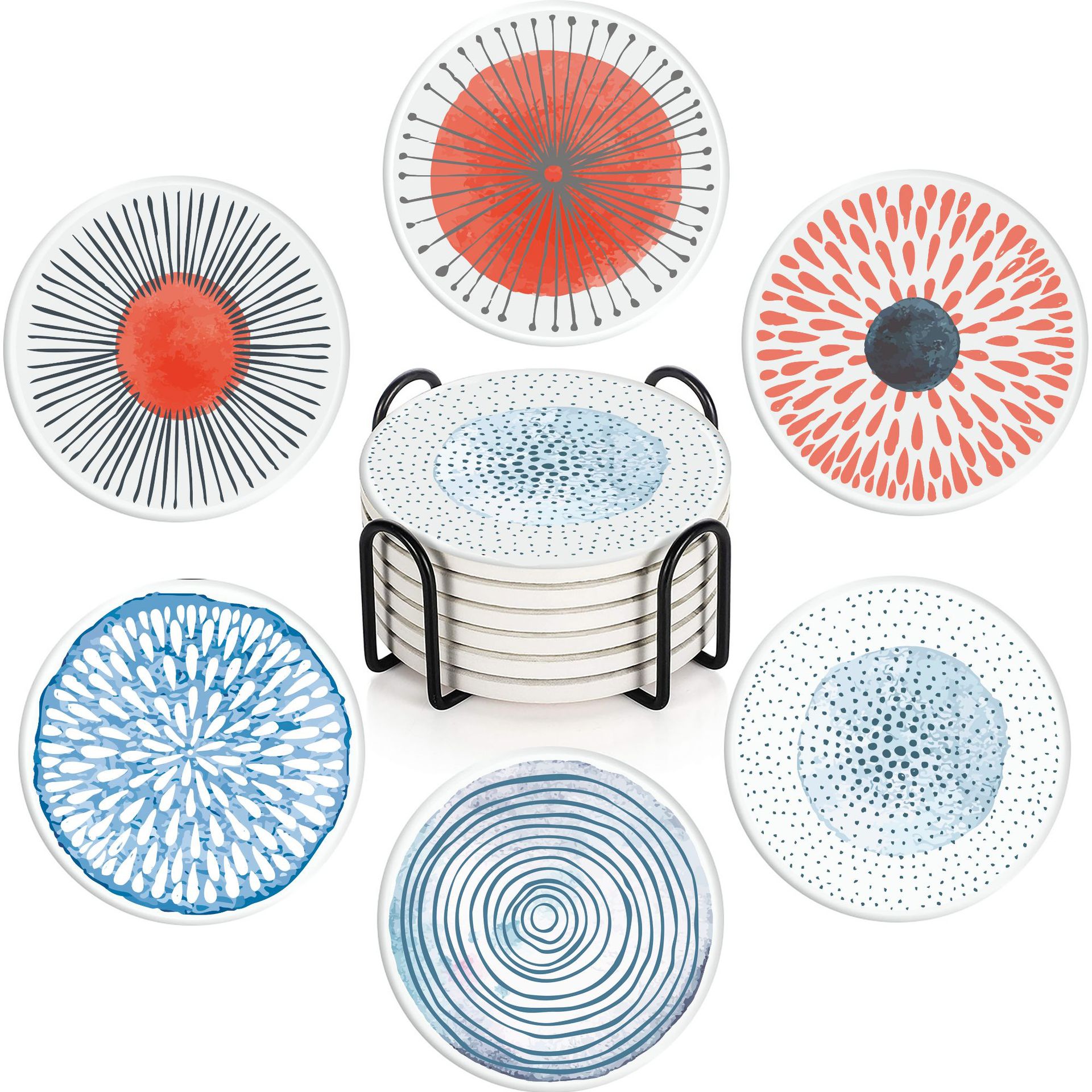 厂家陶瓷定制吸水杯垫各种形状曼陀罗花纹圆形隔热垫家用餐桌批发