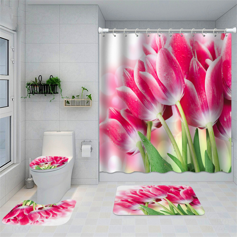 Come * Picture * Set * Flower 3D AliExpress Amazon Cross-Border Hot Sale Creative 3D Digital Printing Shower Curtain Polyester