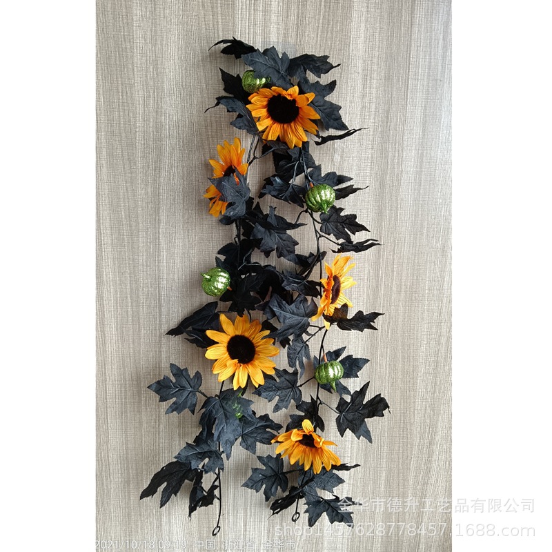 Cross-Border Amazon Halloween Maple Leaf Simulation Black Leaf Rattan SUNFLOWER Sunflower Rattan Halloween Decorations