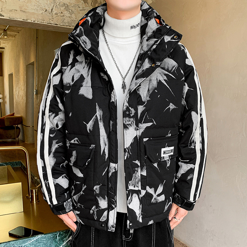 羽绒服男款百搭时尚休闲连帽宽松迷彩白鸭绒防风防寒保暖男装外套